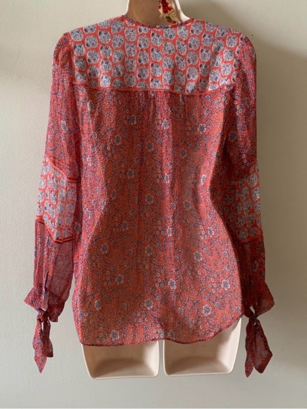 Rebecca Taylor Silk Boho Floral Blouse Tie Sleeve Romantic Top 4 - Picture 7 of 9